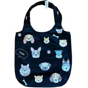 Gray Dogs Frenchie Schnauzer Poodle Bones Pink Paw Print Black Canvas Tote Bag